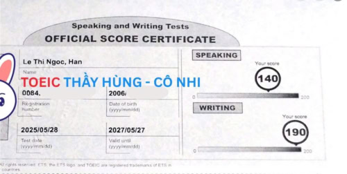 Ngọc Hân TOEIC SW 330 điểm