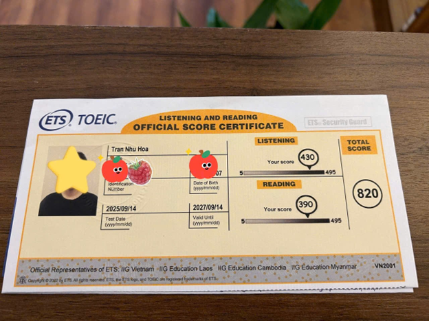 Hành trình từ 565 đến 820 TOEIC của Như Hòa 1 như hòa