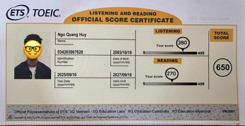 Hành trình 2 tháng rưỡi chinh phục 650 TOEIC cùng Thầy Hùng – Cô Nhi 1 Quang Huy